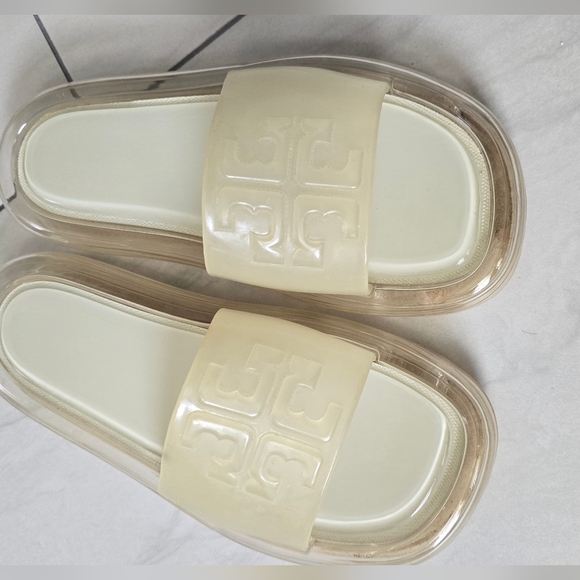 Tory Burch Women's Size 5B Ivory Logo Bubble Jelly Slide Sandal Shoes. - Picture 3 of 15